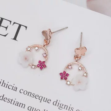 蝴蝶小白花晶鑽圓圈&times;吊墜耳環