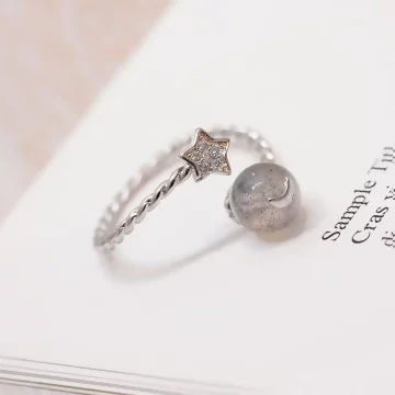 925銀飾&times;月光石星星&times;開口戒指