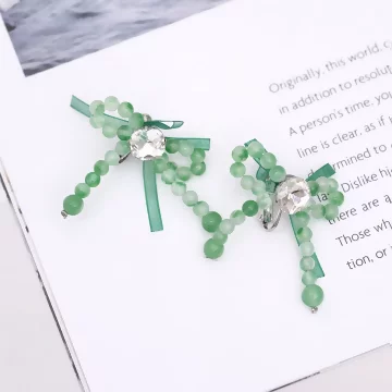 綠琉璃蝴蝶結&times;螺旋耳夾