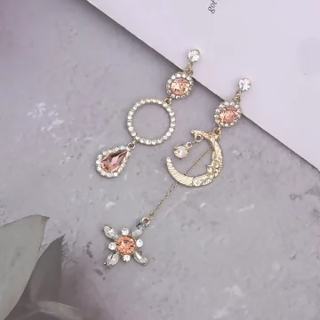 華麗宮廷月亮粉晶×不對稱螺旋耳夾