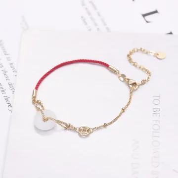 白玉平安扣古錢&times;紅繩手鍊