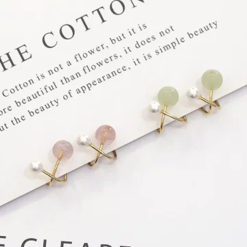 晶玉珍珠交叉&times;U型耳夾&times;共二色
