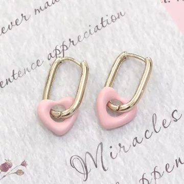 橢圓鏤空粉心&times;耳扣