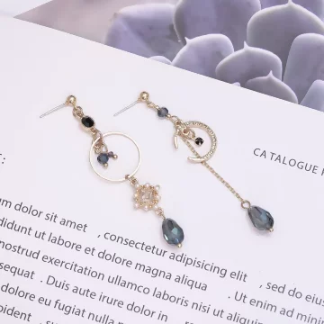 藍晶輕奢月亮×不對稱吊墜耳環