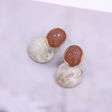 咖色雙橢圓大理石紋&times;吊墜耳環