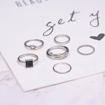 銀方塊大理石紋扭轉&times;六套件戒指組