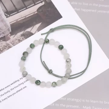 黛綠樹紋石水晶拉繩&times;二套件串珠手鍊組