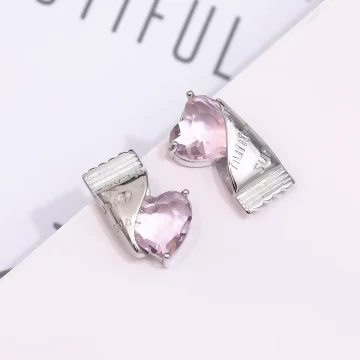 糖果紙粉晶愛心&times;不對稱吊墜耳環