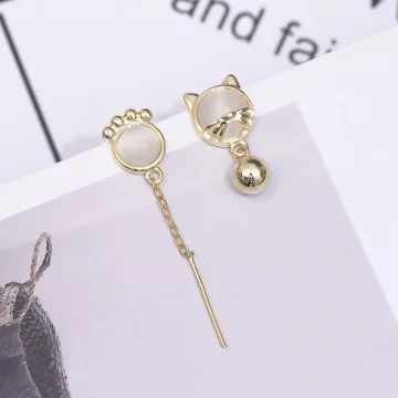 貓眼石貓臉腳掌&times;不對稱吊墜耳環