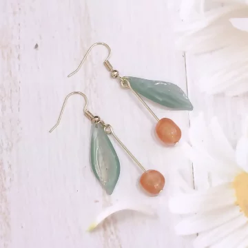森系果子綠葉×吊墜耳勾