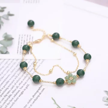 墨綠晶珠金管小花&times;固定式串珠手鍊