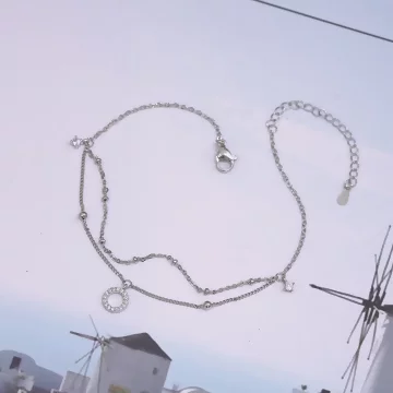 雙層幾何圓形晶鑽&times;腳鍊