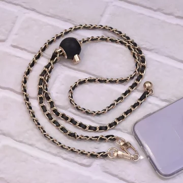 小香風鍊條皮革&times;手機斜背雙勾掛繩&times;黑色