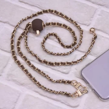 小香風鍊條皮革&times;手機斜背雙勾掛繩&times;咖啡