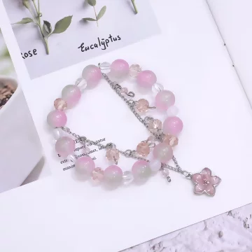 桃色雙層小櫻花&times;固定式串珠手鍊