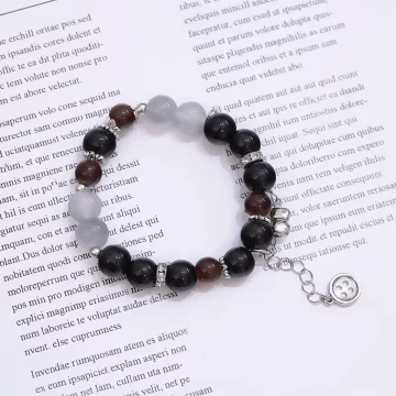 黑白琉璃鈕釦&times;固定式串珠手鍊