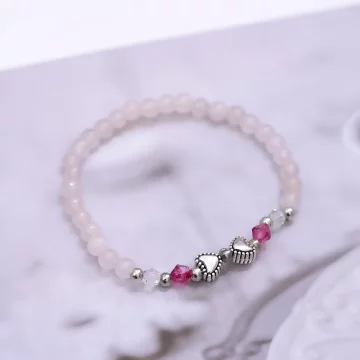 細串粉水晶愛心&times;固定式串珠手鍊