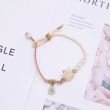 粉紅焦糖兔&times;拉繩手鍊