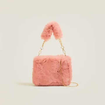 手提小巧毛絨絨&times;鍊條斜背包&times;橘粉
