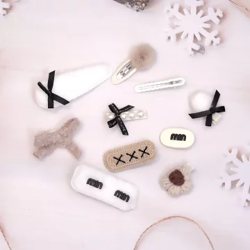 白咖黑領結毛毛&times;十套件髮夾組