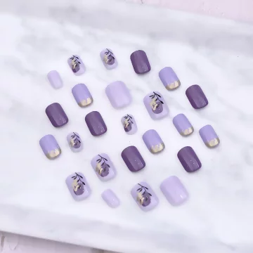 紫白金蔥花朵亮面&times;穿戴式手指甲片&times;二十四入