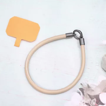 單色簡約皮革&times;手機腕帶掛繩&times;米黃