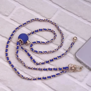 小香風鍊條皮革&times;手機斜背雙勾掛繩&times;藍色