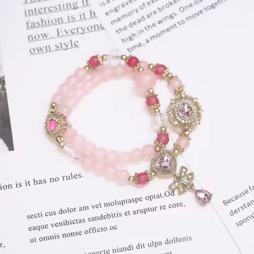 甜心華麗粉紅蝴蝶結&times;雙層串珠手鍊