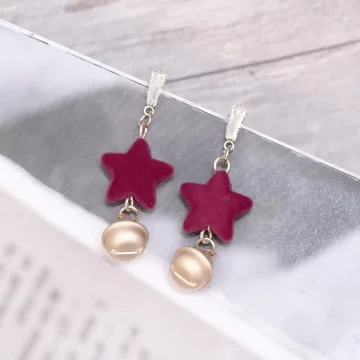 紅絲絨星星鈴鐺&times;吊墜耳環