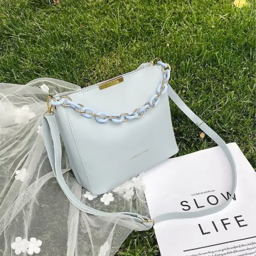 時尚鍊條桶包×斜背包×藍色