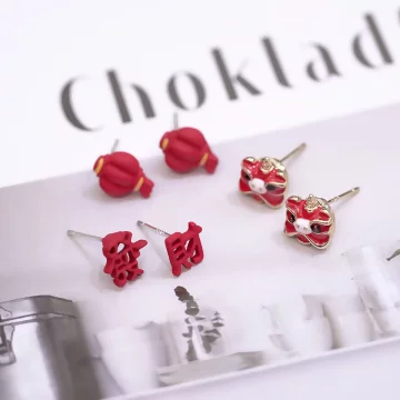 醒獅燈籠發財&times;三套件耳環組