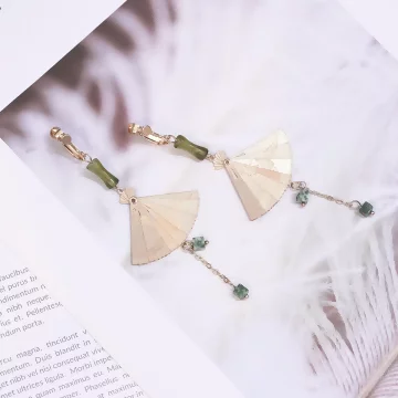 竹節雕紋扇×螺旋耳夾