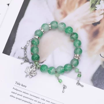 翠綠琉璃楓葉&times;固定式串珠手鍊