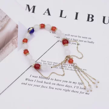 藍白紅相漸流蘇&times;固定式串珠手鍊