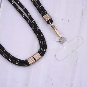 可調節雙環&times;金色&times;金蔥黑色布滌綸繩&times;手機斜背雙勾掛繩&times;金黑色