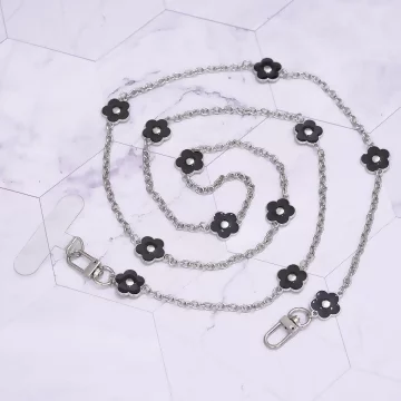 法式小花&times;手機斜背雙勾掛繩&times;黑色