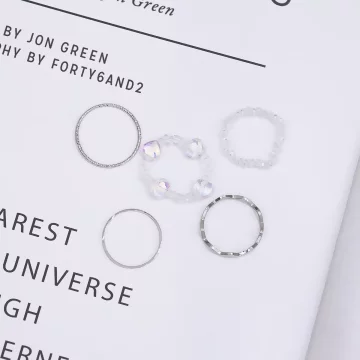 愛心小串珠&times;五套件戒指組&times;透白