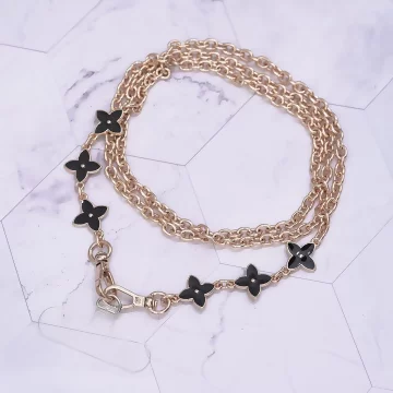 黑白精品老花&times;手機斜背雙勾掛繩&times;黑色