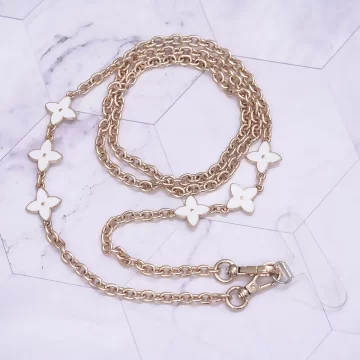 白色精品老花&times;手機斜背雙勾掛繩&times;白色