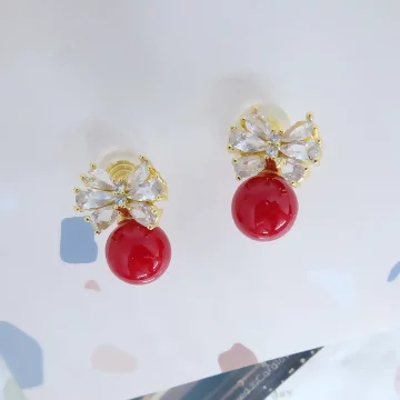 輕奢蝴蝶結紅球&times;蚊香盤U型耳夾