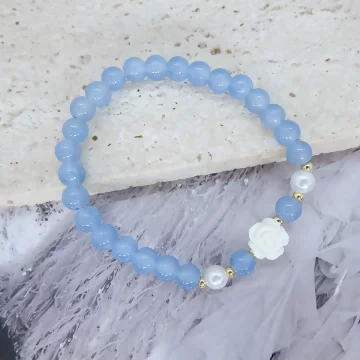 海藍寶典雅山茶花&times;固定式串珠手鍊