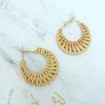 假期藤編C字耳環&times;耳環