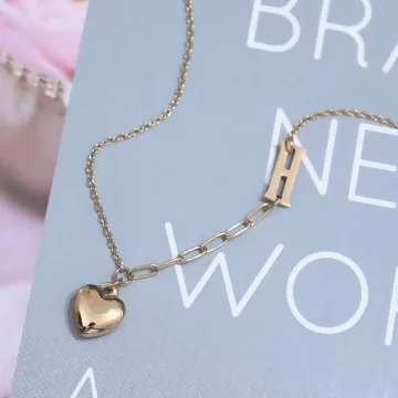 316鋼飾×H愛心×鎖骨項鍊×金色