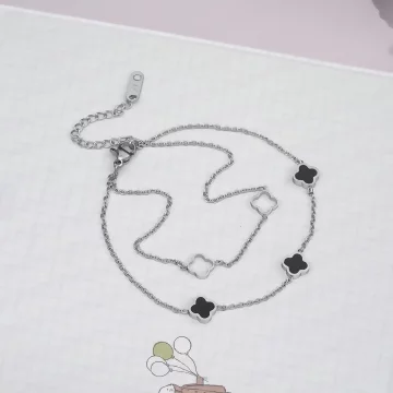 316鋼飾×雙層幸運四葉草×手鍊×銀色