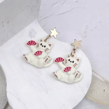 舞扇的吉祥貓&times;吊墜耳環 