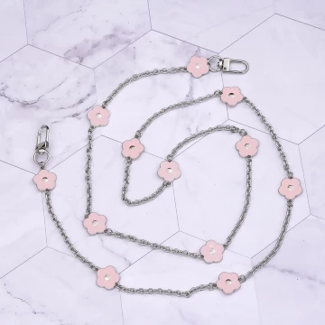 法式小花×手機斜背雙勾掛繩×粉紅