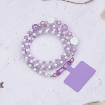 萌貓手掌糖果圓珠&times;手機斜背雙勾掛繩&times;紫色