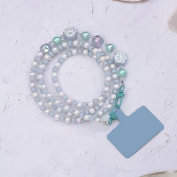 萌貓手掌糖果圓珠&times;手機斜背雙勾掛繩&times;藍色