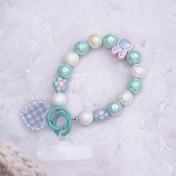 藍色兔兔小花愛心吊牌&times;手機腕帶掛繩