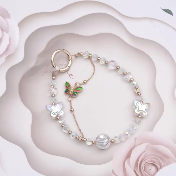 彩蝶水晶串珠&times;手機腕帶掛繩&times;透明
